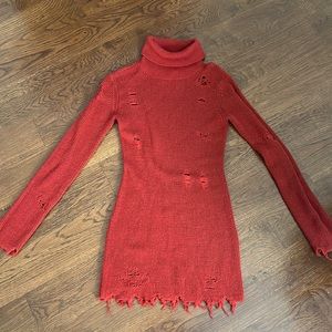 Red ripped sweater dress